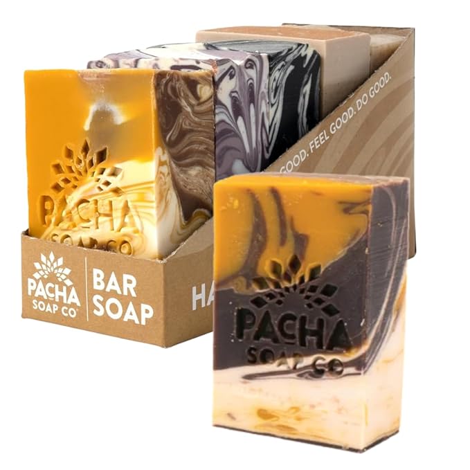 Pacha Soap Co. Bar Soap - Premium, Handcrafted, Hydrating, Natural Face Wash, Hand Cleanser, Body Wash, Soothing Essential Oils (Almond Goat's Milk, 5-Pack, 4 oz ea)