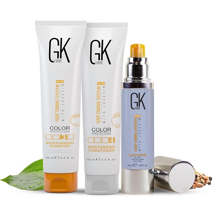 GK HAIR Global Keratin Moisturizing Shampoo and Conditioner Sets (3.4 Oz/100ml) with Leave In Cashmere Smoothing Styling Cream (1.69 Fl Oz/50ml) for Color Treated Dry Damaged Frizzy Hair