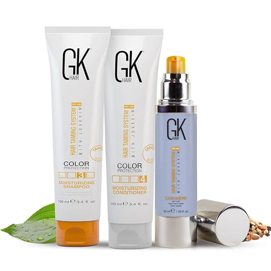 GK HAIR Global Keratin Moisturizing Shampoo and Conditioner Sets (3.4 Oz/100ml) with Leave In Cashmere Smoothing Styling Cream (1.69 Fl Oz/50ml) for Color Treated Dry Damaged Frizzy Hair