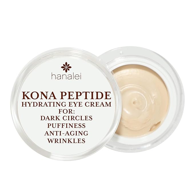 Hanalei Kona Peptide Eye Cream with Caffeine – Reduces Wrinkles, Puffiness, Dark Circles, Hydrating, Smoothing, Revitalizing Formula with Hawaiian Botanicals and Peptides – Cruelty-Free, Vegan, 0.5 oz