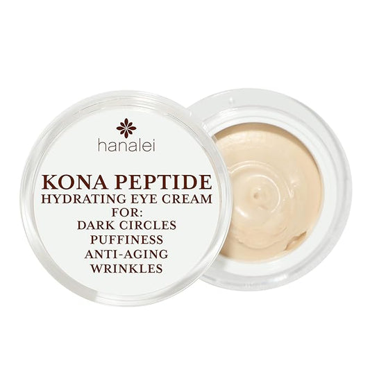 Hanalei Kona Peptide Eye Cream with Caffeine – Reduces Wrinkles, Puffiness, Dark Circles, Hydrating, Smoothing, Revitalizing Formula with Hawaiian Botanicals and Peptides – Cruelty-Free, Vegan, 0.5 oz