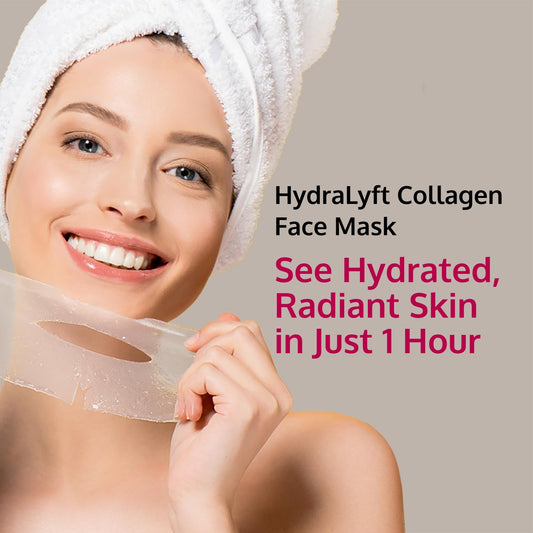 Hydralyft Collagen Face Mask – Korean Hydrogel Sheet Mask with Hyaluronic Acid & Niacinamide for Deep Hydration, Firming & Anti-Aging – Glass Skin Collagen Mask for Youthful Glow – 4 Sheets