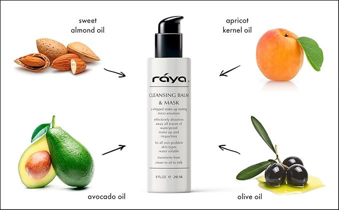 Raya Facial Cleansing Balm and Mask (155) | Natural, Water-Soluble, Fluid Cleanser and Water-Proof Make-Up Remover for Combination and Dry Skin | Can Be Used as a Gentle Cleansing Mask