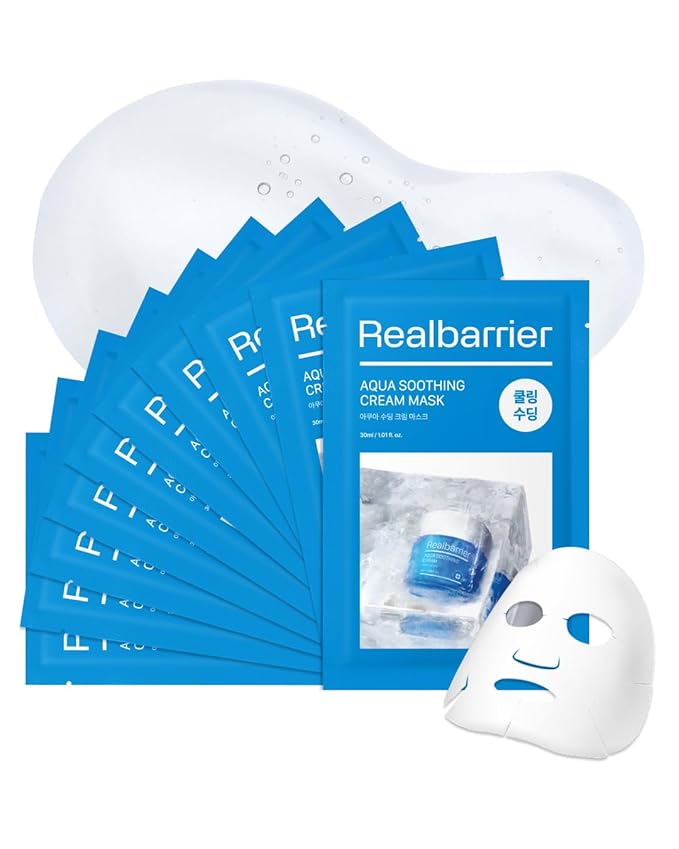 Real Barrier | Aqua Soothing Cream Mask | Korean Face Mask for Sensitive & Dehydrated Skin | Facial Mask with Hyaluronic Acid | Cooling & Moisturizing | Moisturizing Face Masks Skincare | 10 Sheets