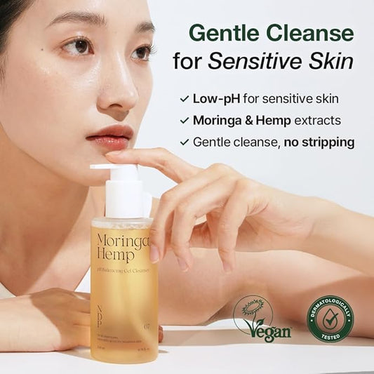 NDP Moringa Hemp Gel Cleanser, Gel-to-Foam, pH Balancing, Vegan, Non-Stripping, Hydrating Face Wash for Sensitive Skin – Fragrance-Free, Clean Beauty, Korean Skincare, 200ml / 6.76 fl oz
