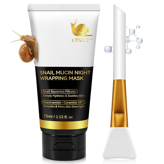 9000PPM Snail Mucin Collagen Overnight Wrapping Peel Off Mask for Intensive Hydrating, Skin Barrier Repairing, Reducing Sagging/Wrinkles/Fine Lines, 2.53 Oz/75 ML