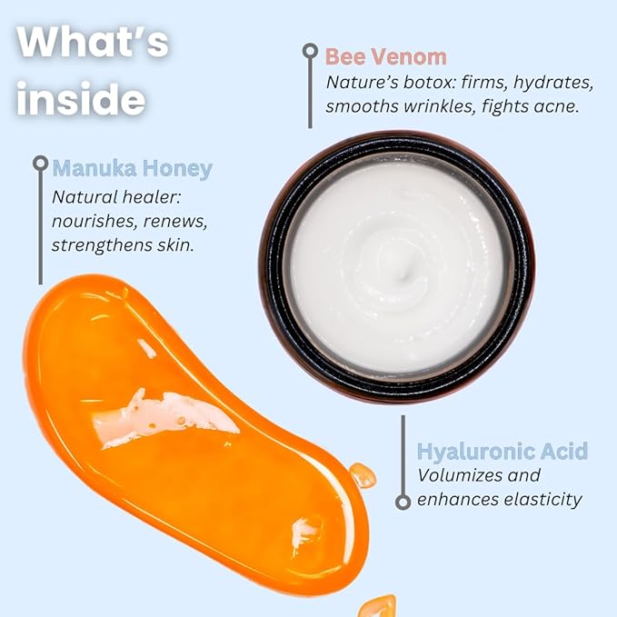 Bee Venom & Manuka Honey Anti-Aging Face Moisturizer | Hydrating, Firming & Collagen Boosting Daily Cream for Men & Women | Natural Manuka Skin Care 2oz