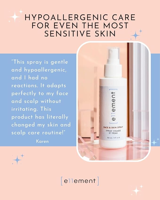 e11ement - Hypochlorous Acid Face and Skin Spray - HOCL- Safe for use on Acne Prone Skin - Eczema - Dry Scalp - Post Procedure -Toner - Eye Lash Cleanser - Face and Hand Cleanser (Large 8 oz.)