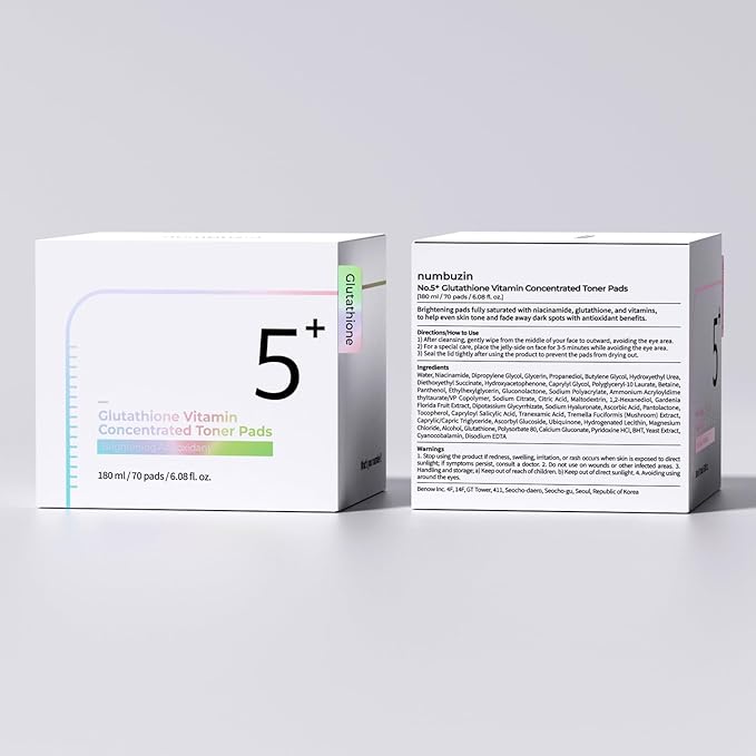 numbuzin No.5 Toner Pads | Vitamin-Niacinamide Concentrated Pad | Double-Sided | Glutathione, Niacinamide, PHA & LHA | Exfoliation, Hyperpigmentation Care | 70 Pads/180 ml