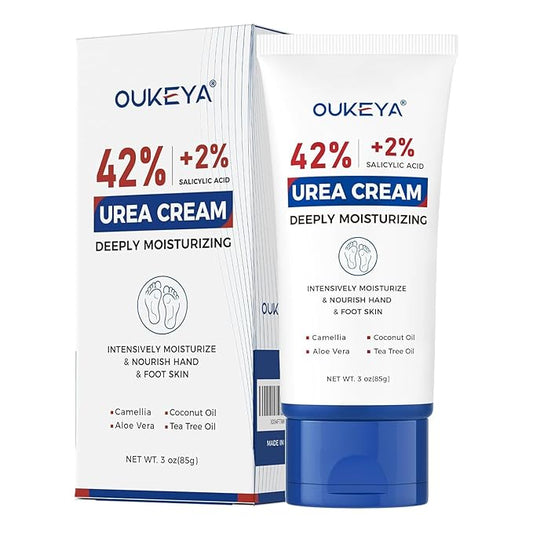 OUKEYA Urea Cream 42 Percent with 2% Salicylic Acid Tube 3 Oz, Urea Foot & Hand Cream for Dry Cracked, 40 per Urea Lotion for Feet Maximum Strength