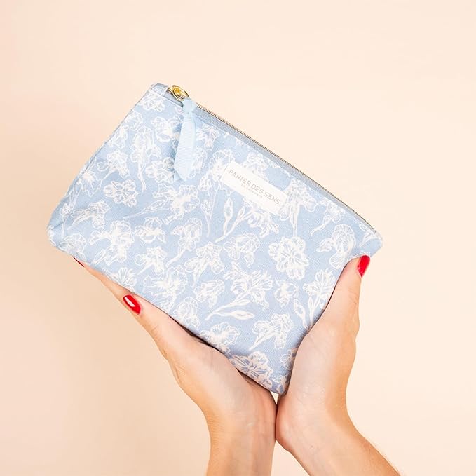 Panier des Sens - Travel Pouch Iris Gift Set - Shower Gel 3.3 fl oz + Body Lotion 3.3 fl oz + Hand Cream 1 fl oz - 97% Natural Ingredients - Made in France, Vegan Friendly Body Care