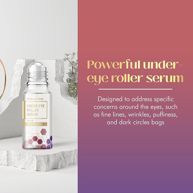 Retinol Eye Roller For Puffy Eyes & Dark Circles - Brightens Under Eyes - Crow's Feet Treatment - Dermatologist Tested, Natural Clean Beauty - Korean Skin Care - For All Skin Types