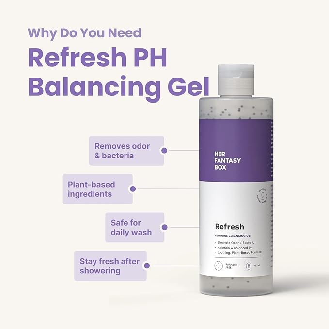 Her Fantasy Box | Refresh pH Balancing Shower Gel - Natural Feminine Hygiene Solution for Gentle Cleansing, Odor Control, and Skin Nourishment - pH-Balanced Formula for All Skin Types (8 oz)