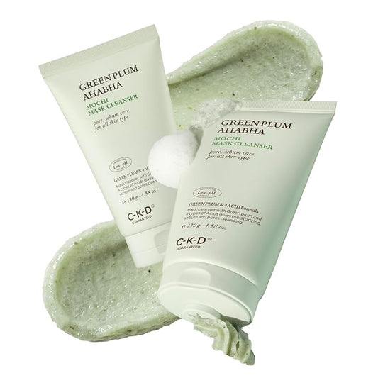 CKD Green Plum AHA·BHA Clay Mask Cleanser - All in One, Korean Face Wash + Makeup Remover + Gentle Scrub with Controls Sebum, Tightens Pores, Removes Blackheads. All Skin Types. 4.58 oz