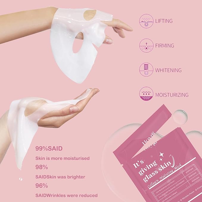 4Pack Hydrating Collagen Face Mask for Korean Glass Skin – Firming and Wrinkle Reduction Sheet Mask for Youthful, Firming, Bio-Collagen Facial Mask for All Skin Types