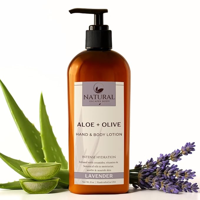 Lavender Body Lotion for Dry Sensitive Skin, Eczema Relief Moisturizer with Aloe Vera, Olive Oil, Ceramides, Vitamin B5 and E, Hand and Body Cream for Women and Men, 8oz