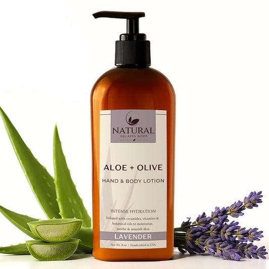 Lavender Body Lotion for Dry Sensitive Skin, Eczema Relief Moisturizer with Aloe Vera, Olive Oil, Ceramides, Vitamin B5 and E, Hand and Body Cream for Women and Men, 8oz