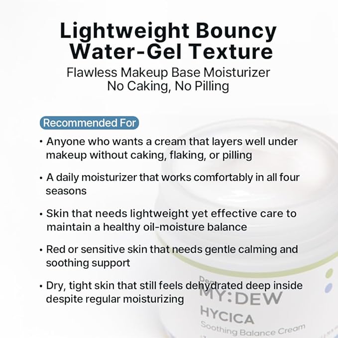 HYCICA Soothing Balance Cream Moisturizer | Calming Hydration Barrier Care for Sensitive Skin, Centella, Ultra-Low Molecular Hyaluronic Acid, Vegan Fragrance-Free Korean Skincare, 2.70 fl oz