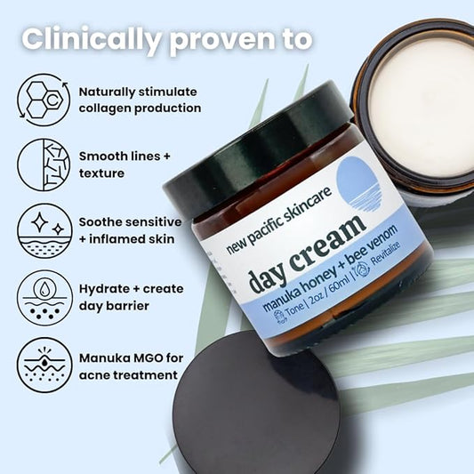 Bee Venom & Manuka Honey Anti-Aging Face Moisturizer | Hydrating, Firming & Collagen Boosting Daily Cream for Men & Women | Natural Manuka Skin Care 2oz