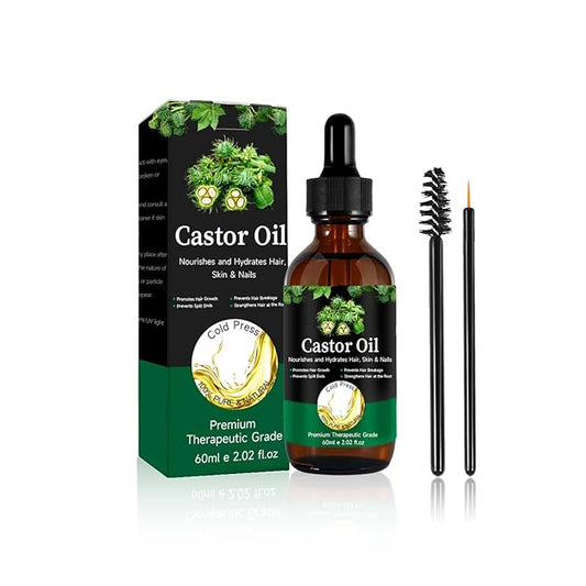 Jamaican Black Castor Oil - 100% Pure Organic Cold Pressed for Hair Growth, Eyelash/Eyebrow Serum, Scalp and Nail Care, Glass Bottle (2.02 Fl Oz) (small, castor)