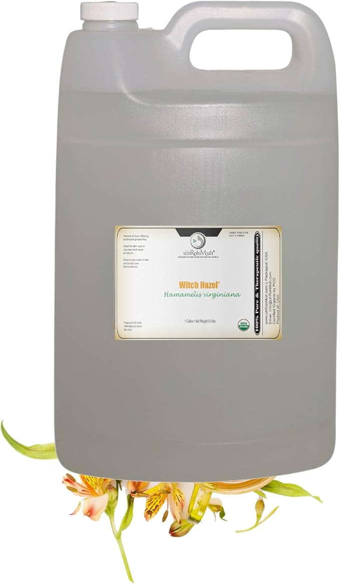 Organic Witch Hazel – 100% Pure Natural USP Astringent with 14% Alcohol | Hamamelis Virginiana Extract for Face, Skin, Hair & Wellness | 128 Fl Oz | 1 Gallon | Net Wt: 3.8kg /8.4 lbs