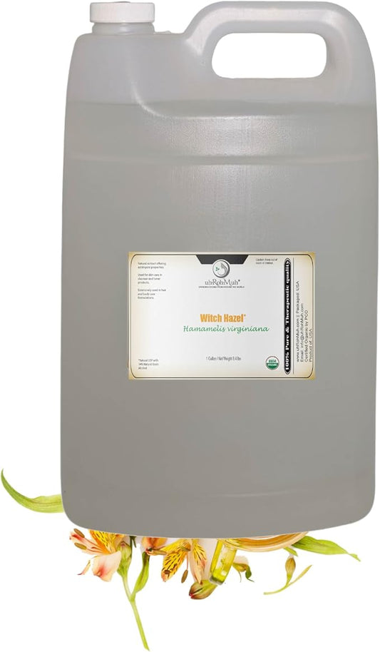 Organic Witch Hazel – 100% Pure Natural USP Astringent with 14% Alcohol | Hamamelis Virginiana Extract for Face, Skin, Hair & Wellness | 128 Fl Oz | 1 Gallon | Net Wt: 3.8kg /8.4 lbs