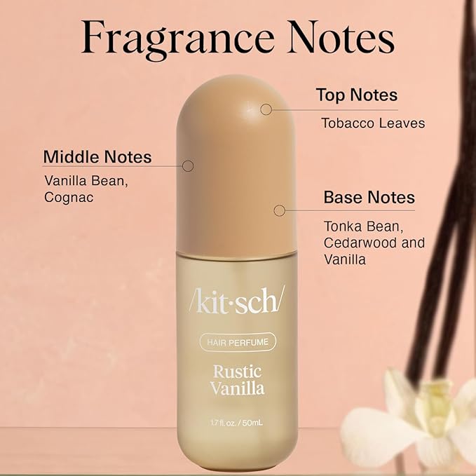 Kitsch Rustic Vanilla Hair Perfume for Women – Clean, Deodorizing & Patented Odor-Eliminating Technology Hair Spray & Body Mist - Warm Tonka, Vanilla Perfume & Cedar Blend - 50 ml