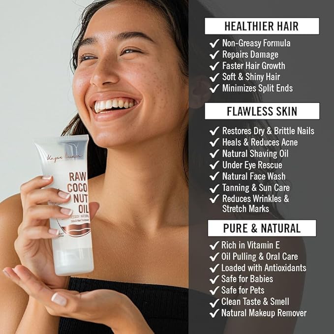 Coconut Oil for Skin & Hair – Organic, Cold Pressed, Extra Virgin & Unrefined | Natural Moisturizer & Hair Growth | 3 Pack (100ml)