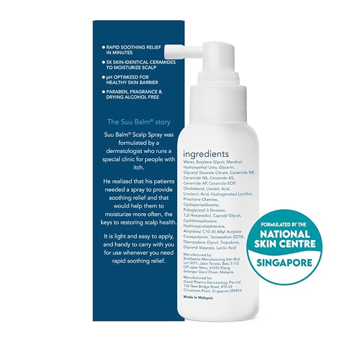 Suu Balm Dry Scalp Treatment, Rapid Itch Relief Anti-Dandruff Scalp Spray Moisturizer, Cooling Itchy Scalp Treatment for Flaky Sensitive & Psoriasis, Cooling Menthol & 5 Ceramides, 1.35 fl oz