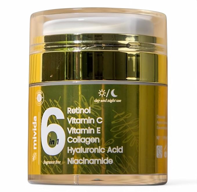 mivida Advanced Retinol Cream for Face & Neck | 6-in-1 Anti-Aging Moisturizer with Collagen, Hyaluronic Acid, Vitamin C & E | Firming, Hydrating, Wrinkle-Reducing | Daily Face Cream - 1.7 fl oz