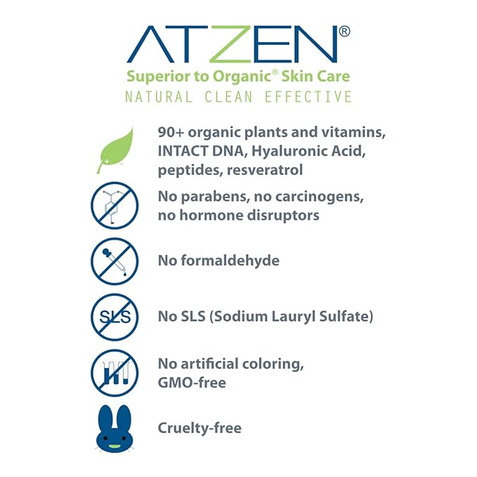 ATZEN Clean Natural Effective Cleansing Milk Facial Cleanser with Aloe and Decyl Glucoside 6.8fl.oz./200ml