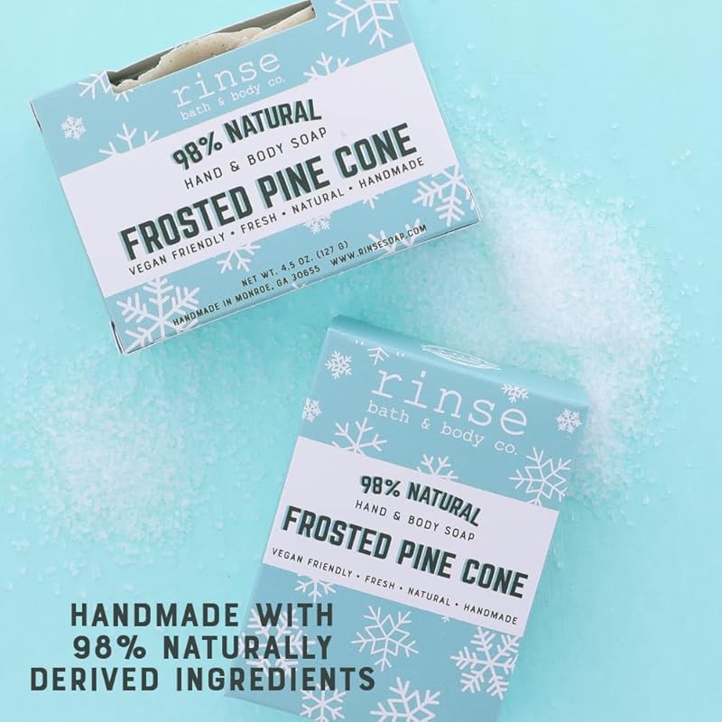 Rinse Bath & Body Frosted Pine Cone Soap - Handmade Pine Cone Scented Castile Soap | Naturally Moisturizing Bar Soap | Shea & Cocoa Butter | Essential Oils | Natural Soap |Vegan | Gluten Free |4.25oz