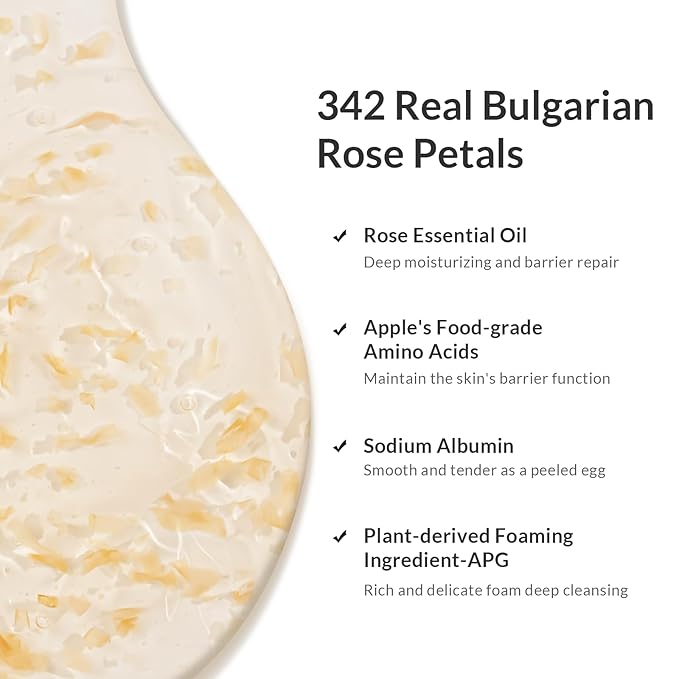 Kustie Rose Anti-Aging Body Wash, Real Petals & Rose Oil, 24H Fragrance & Deep Moisturizing, Clear Free Radicals Cleanse Perfume Shower Gel for Dry & Mature Skin with Pump Bottle, 12.8 fl oz