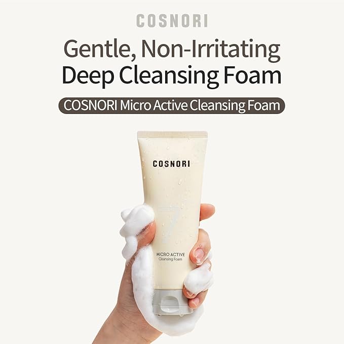COSNORI Micro Active Cleansing Foam – Vegan, Non-irritating, Korean Facial Cleanser, Skin soothing, 7 Plant Extracts Daily Face Wash, 5.07 fl oz