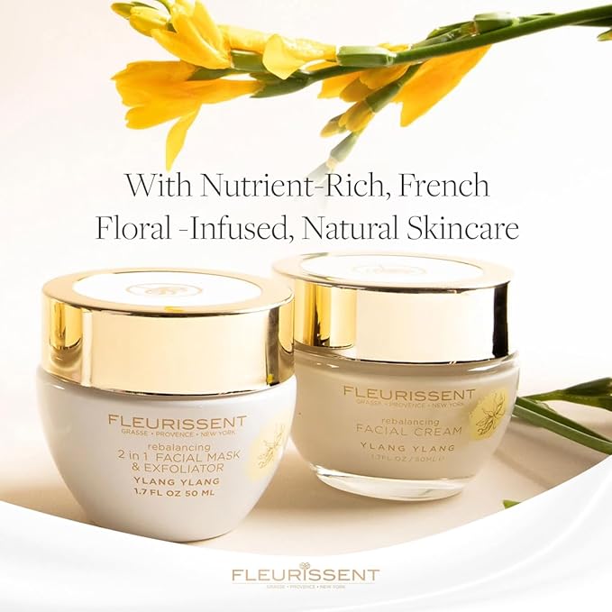 Fleurissent Harmony Elixir – Ylang Ylang 2-in-1 Facial Mask & Exfoliator, Fusion Florale-6 for Intense Hydration & Healthy-Looking Skin, 1.7 FL OZ – Luxurious Skincare Ritual