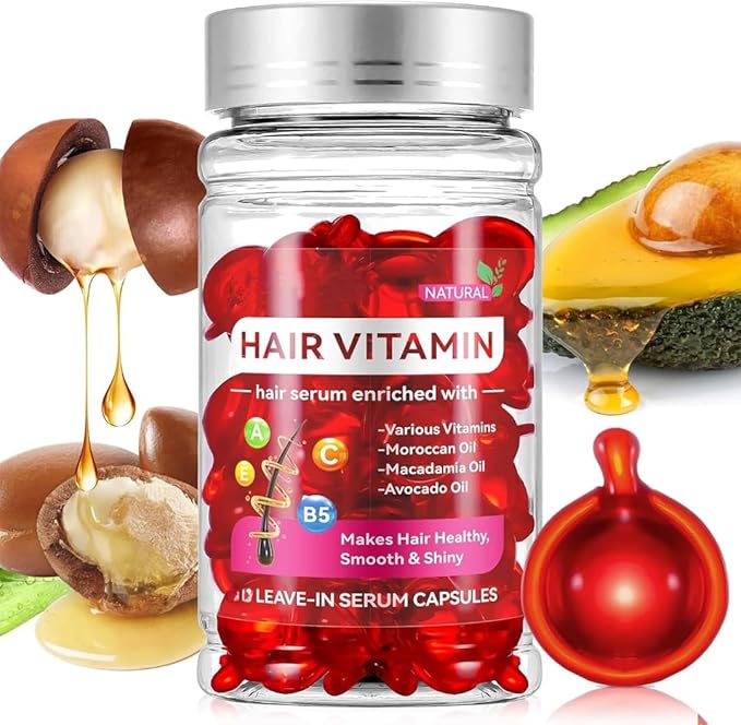 Hair Treatment Serum - 40 Hair Care Capsules - Hair Growth Serum - With Argan Macadamia & Avocado Oils - Vitamins A, E, & Pro B5 - Conditioner for Women & Men