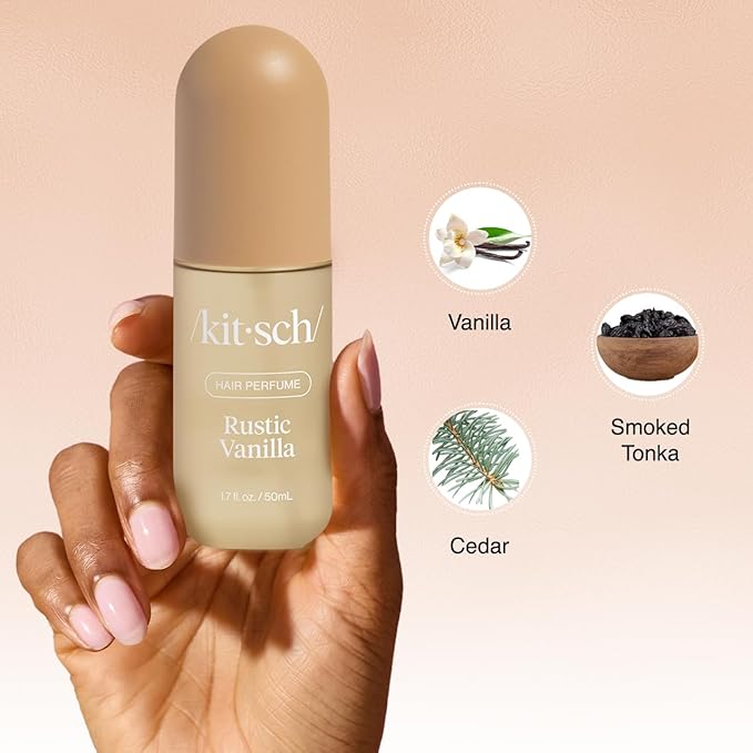 Kitsch Rustic Vanilla Hair Perfume for Women – Clean, Deodorizing & Patented Odor-Eliminating Technology Hair Spray & Body Mist - Warm Tonka, Vanilla Perfume & Cedar Blend - 50 ml