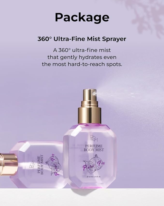 BOM Petit Fig Perfume Body Mist 3.71 Fl Oz, Fig Scented Fine Mist with Hyaluronic Acid, Niacinamide & Vitamin C, Hydrating, Lightweight Spray with Long-Lasting Fragrance, Korean Skincare