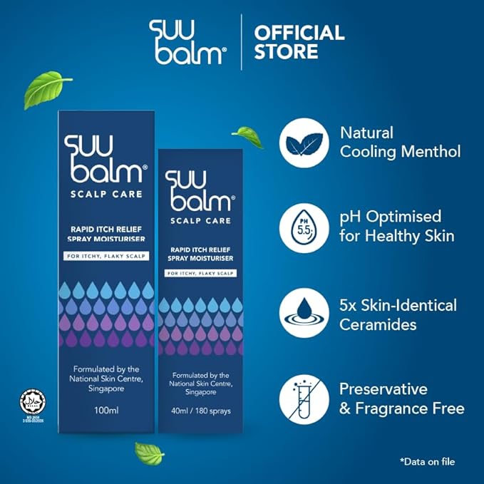 Suu Balm Dry Scalp Treatment, Rapid Itch Relief Anti-Dandruff Scalp Spray Moisturizer, Cooling Itchy Scalp Treatment for Flaky Sensitive & Psoriasis, Cooling Menthol & 5 Ceramides, 1.35 fl oz