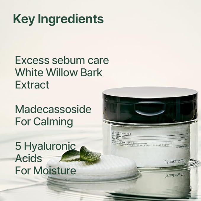 Pyunkang Yul PKY Calming Toner Pad with Tea Tree, 5 Hyaluronic Acids, Removes Dead Skin Cells, Moisturizes, Korean Face Skin Care, Acne Prone & Sensitive Skin, Double-Sided Pad 7.7 fl.oz 70ea