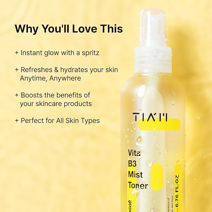 TIA'M Vita B3 Mist Toner, 6.76 fl oz, Glow Boosting Facial Spray with Niacinamide, Tranexamic Acid, and Vitamin C for All Skin Types, Hydrating & Refreshing, Korean Skin Care