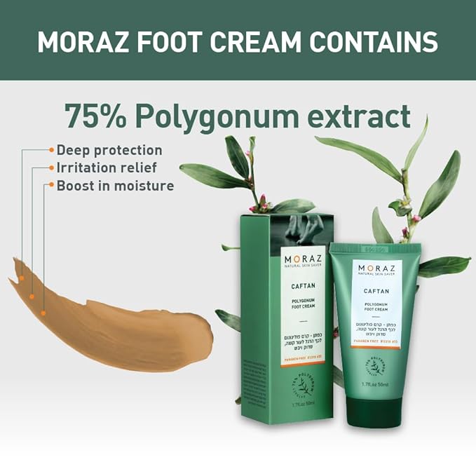 Moraz Caftan Polygonum Foot Cream for Dry Cracked Heels and Feet with 75% Polygonum Extract – Non-greasy, Fast-absorbing Intensive Foot Moisturizer for Dry Cracked Feet, Vegan, Paraben Free, 3.4 Fl Oz