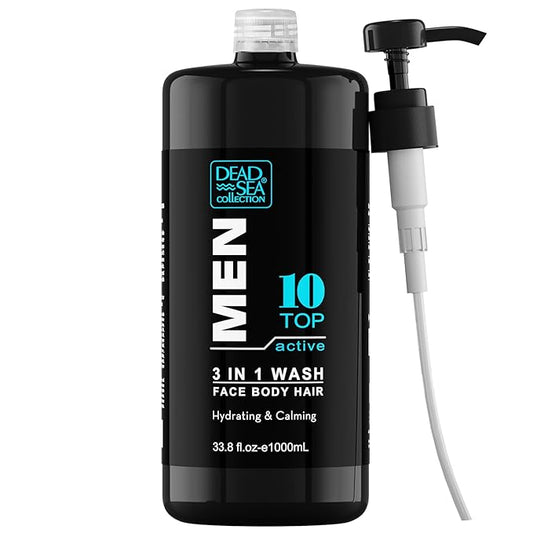 Dead Sea Collection Mens Body Wash 3 in 1 – TOP 10 ACTIVE Body Wash for Men – Shower Gel – Shampoo – Shower Soap for Face and Hair (33.8 Fl. Oz)