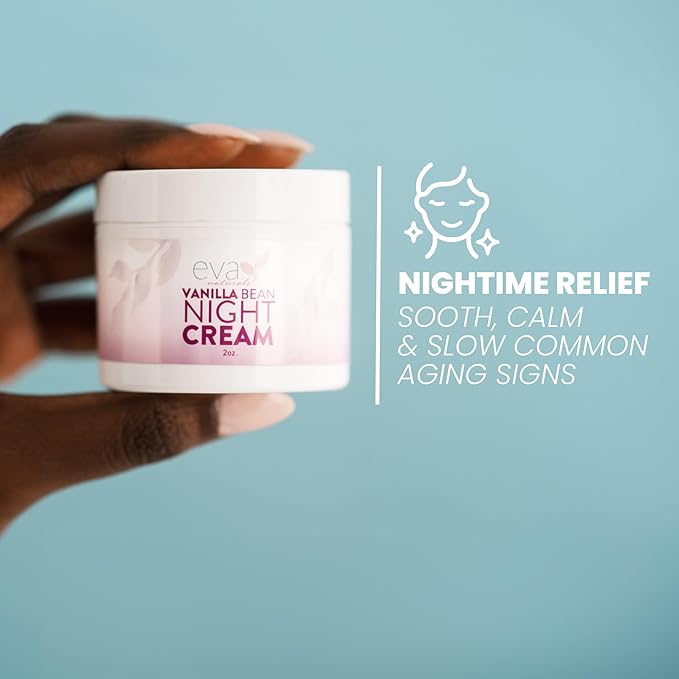 Eva Naturals Vanilla Bean Night Cream – Overnight Face Moisturizer with Vitamin E, C, B Complex & CoQ10 – Anti-Aging Facial Lotion with Green Tea & Shiitake – Hydrating Cream for Renewed, Smooth Skin