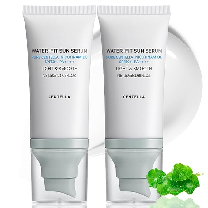 2 Pcs 𝐶𝑒𝑛𝑡𝑒𝑙𝑙á Sunscreen SPF50 PA++++, 50ML Cen-tella Madagascar Face Sun Screen Long-Lasting Protection, Hyalu Cica Water-Fit Sun Serum Matte No White Cast for All Skin Type and UV Defense