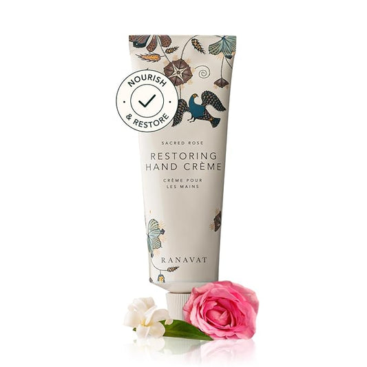 RANAVAT Restoring Hand Cream - Daily Hand Lotion for Dry Hands with Damask Rose - Non Greasy Hand Lotion for Everyday Dryness - Hydrates with Almond Oil & Vitamin E (1.7 oz)