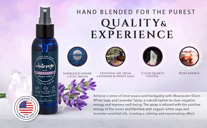 Smudge Spray Gift Set - White Sage Smudge Spray + Sage & Lavender Smudging. Spiritual Cleansing & Aura Protection. Lavender Smudging Duo.