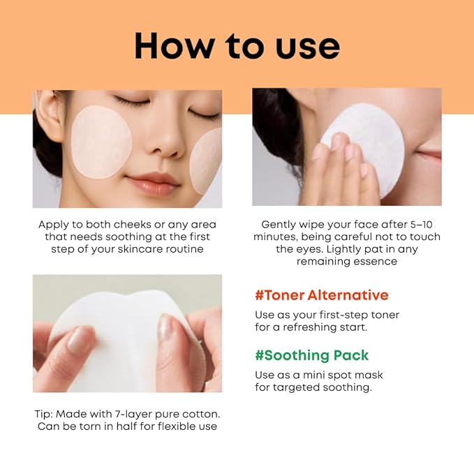 Carrot Calming Toner Pads – Korean Face Toner Pad with Centella Asiatica, Hydrating & Pore Minimizer, Soothing & Hydrating with Jeju Carrot Extract, 100% 7 Layer Cotton 40 Pads