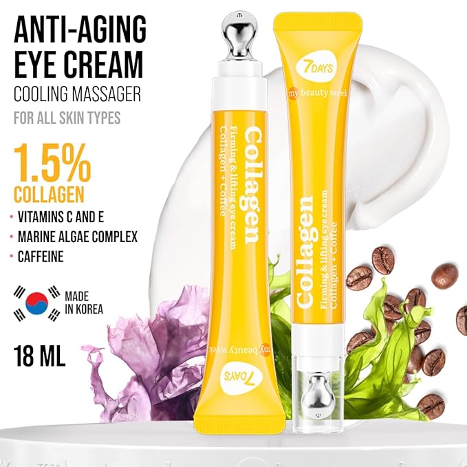 7DAYS Eye Cream with Collagen – Korean Skin Care Under Eye cream Treatment with Cooling Applicator, Anti Aging & Brightening Formula for Puffiness and Fine Lines – 0.6 fl. oz