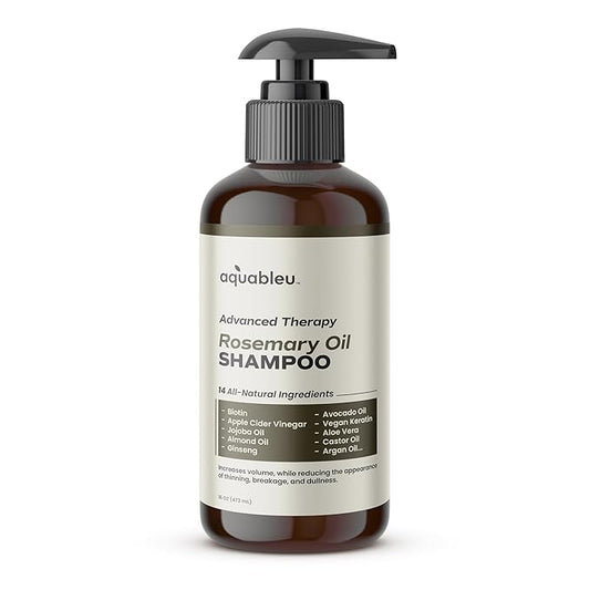 Aquableu Advanced Therapy Anti-Thinning Rosemary Oil Shampoo with 14 All-Natural Ingredients for Volume, Strength, and Thickness (16oz)